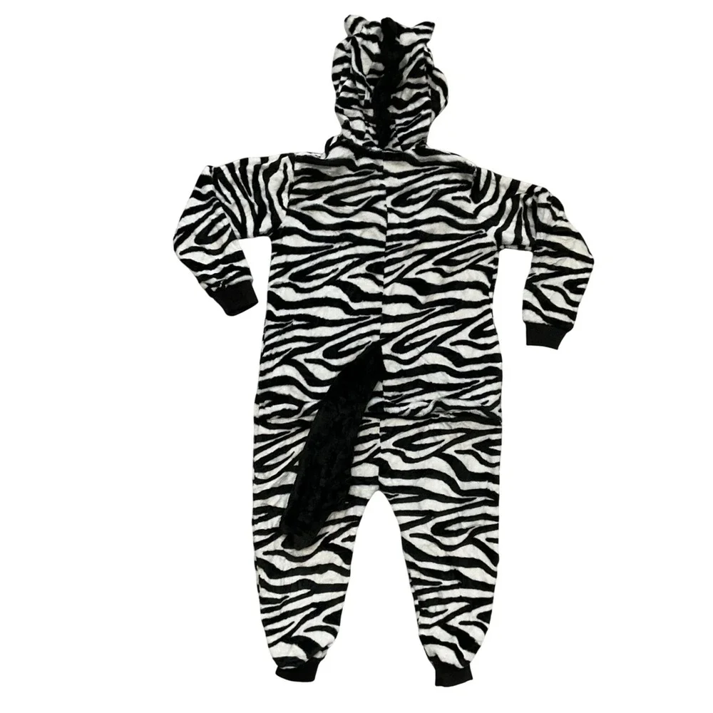 Zebra‎ Animal 1 Piece Plush Fleece Hooded Kigurumi Pajamas Costume Kids 7/8 NWOT
